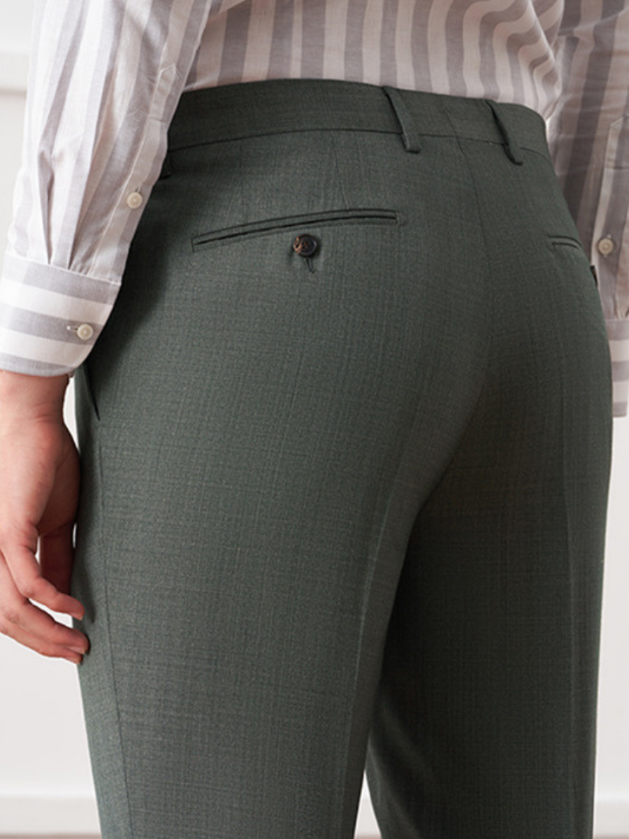 Sage Green Textured Slim Fit Trousers