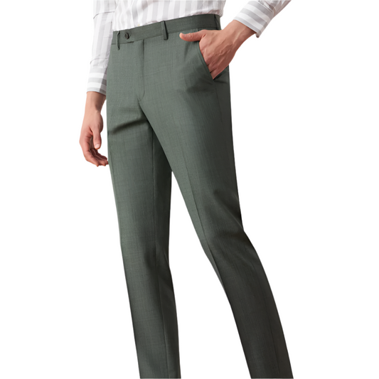 Sage Green Textured Slim Fit Trousers