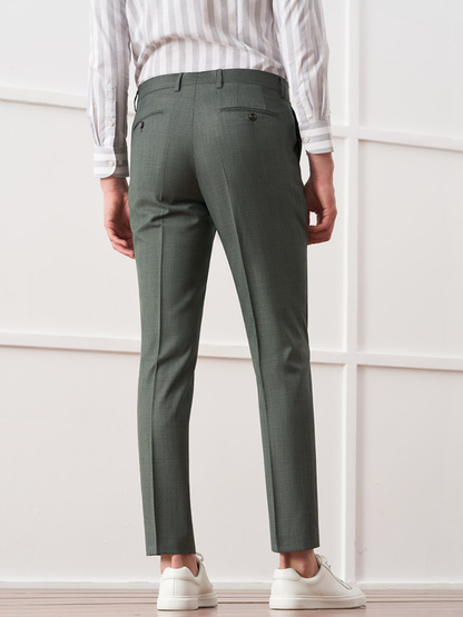 Sage Green Textured Slim Fit Trousers