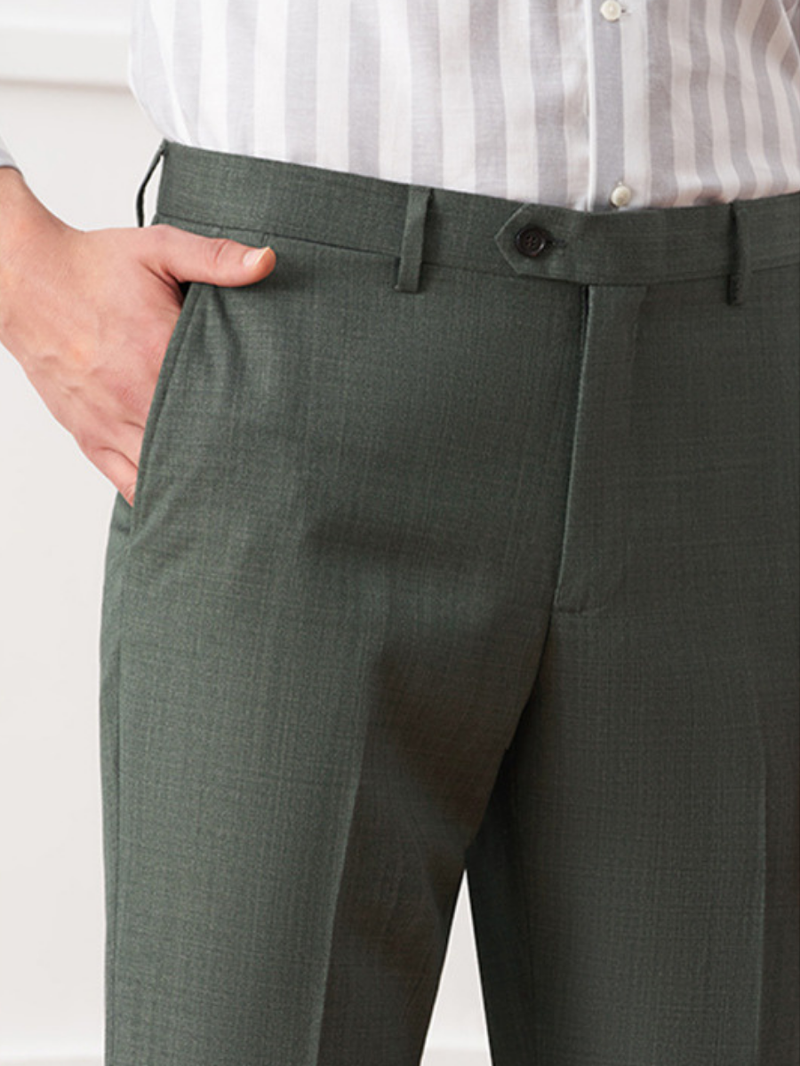 Sage Green Textured Slim Fit Trousers