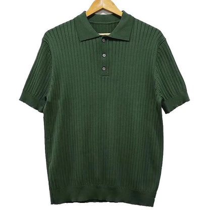 Retro Knitting Lapel Stripe Polo