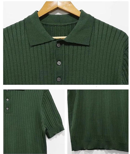 Retro Knitting Lapel Stripe Polo